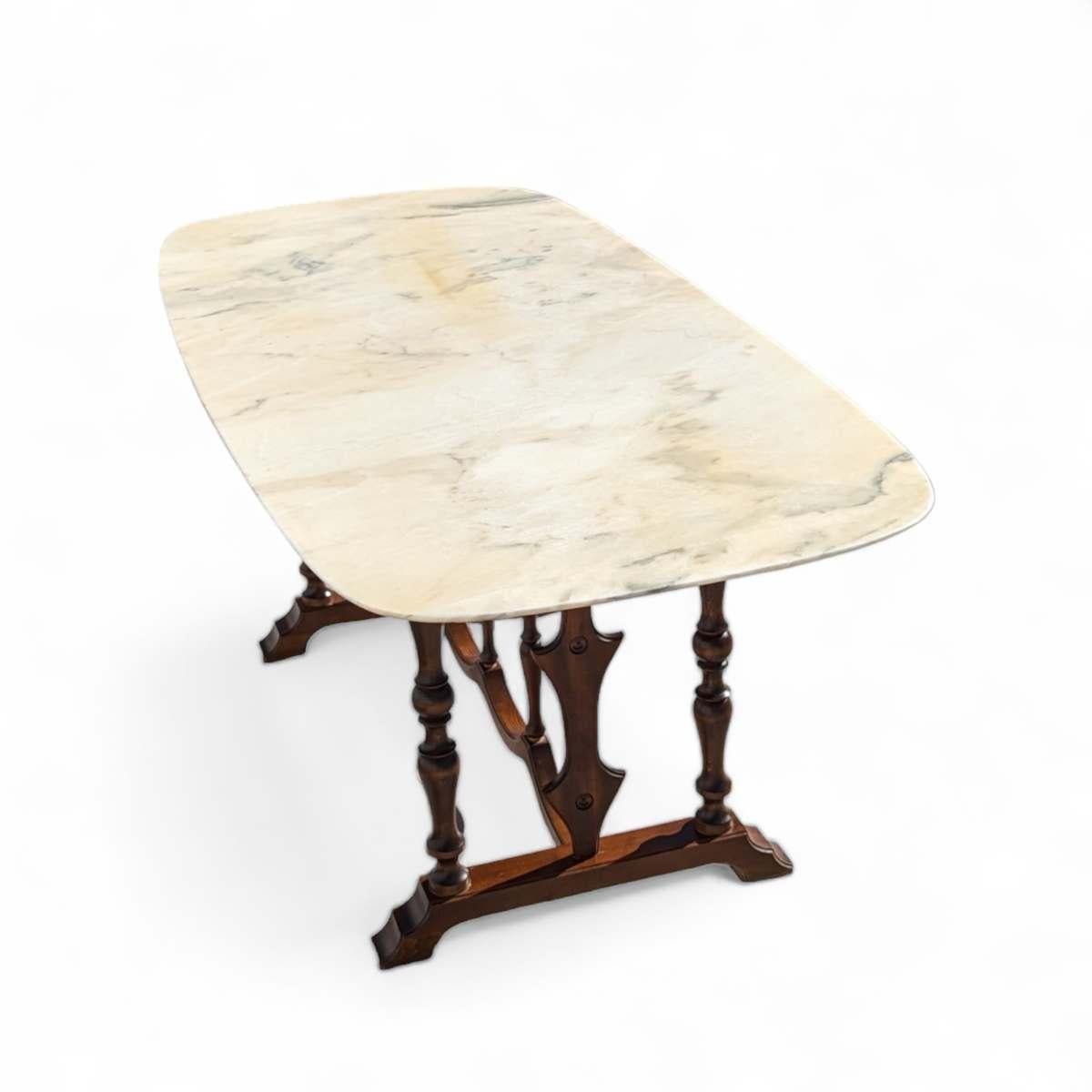 Baroque Table de salle à manger ancienne baroque à plateau de marbre - Style 17ème siècle Base en Wood Wood en vente