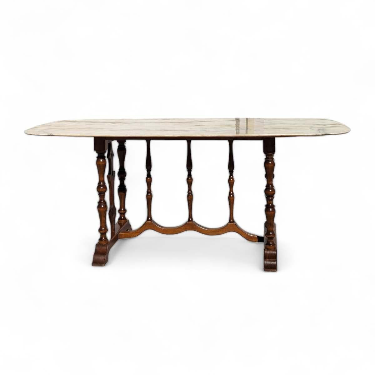 XIXe siècle Table de salle à manger ancienne baroque à plateau de marbre - Style 17ème siècle Base en Wood Wood en vente