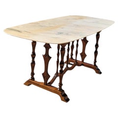 Antique Baroque Marble Top Dining Table - 17th Century Style Solid Wood Base