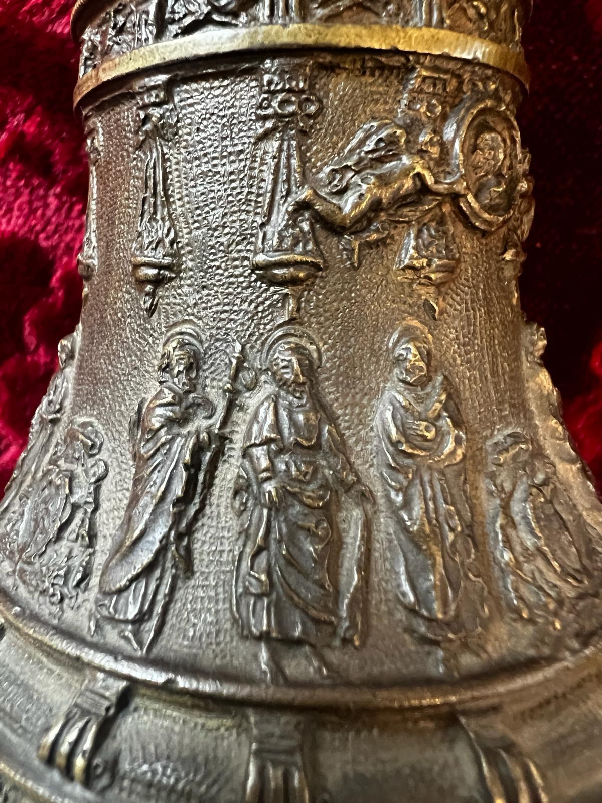 Hand-Crafted Antique Baroque Monastery Bronze Table Bell with twelve Apostle   For Sale