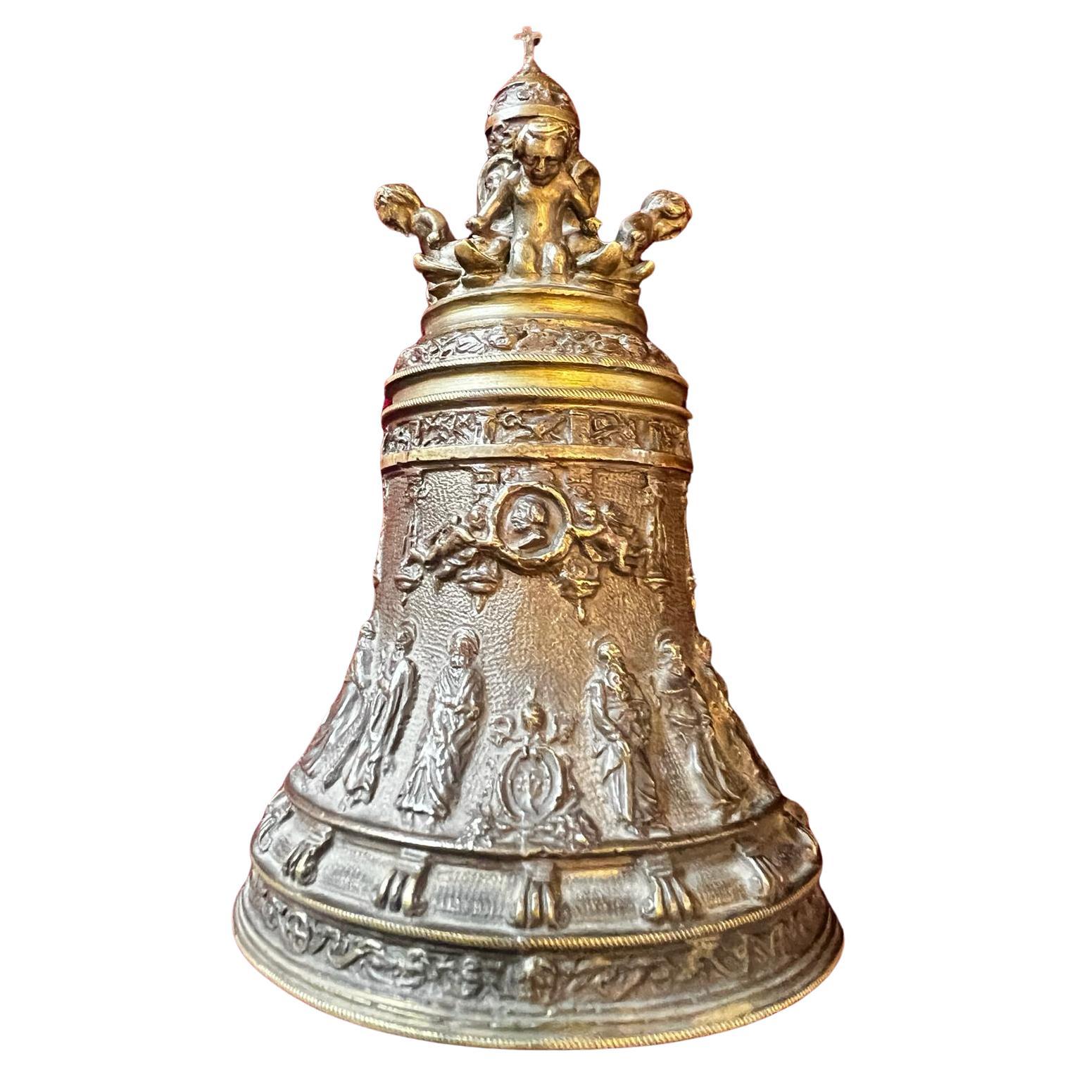 Antique Baroque Monastery Bronze Table Bell with twelve Apostle   For Sale