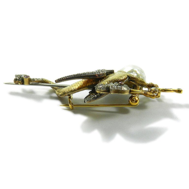 Broche Ancienne Dragon Des Mers En Argent Testé - Diamètre 4.9 Cm, Poids 14.65 G