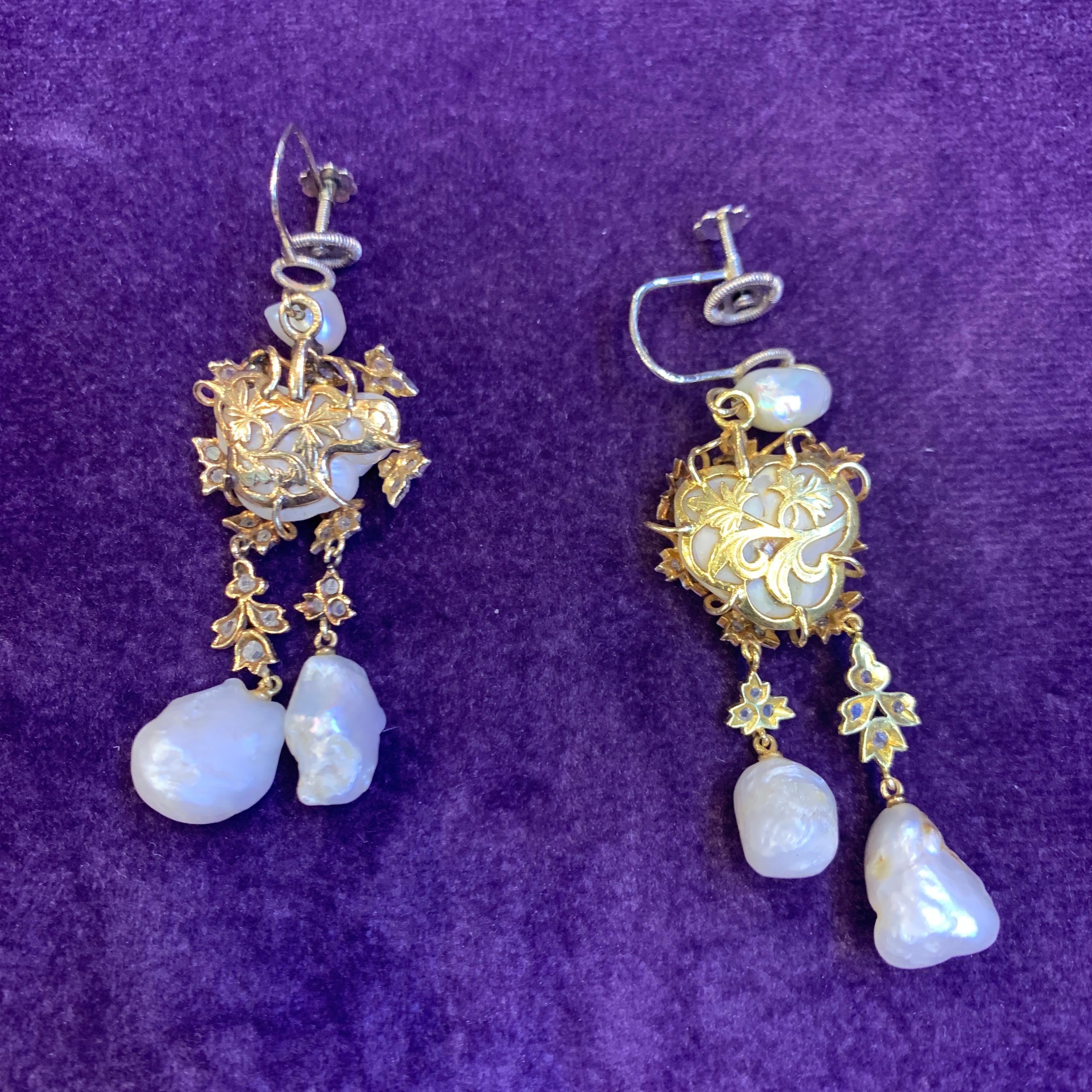 Antique Baroque Pearl and Diamond Earrings 1