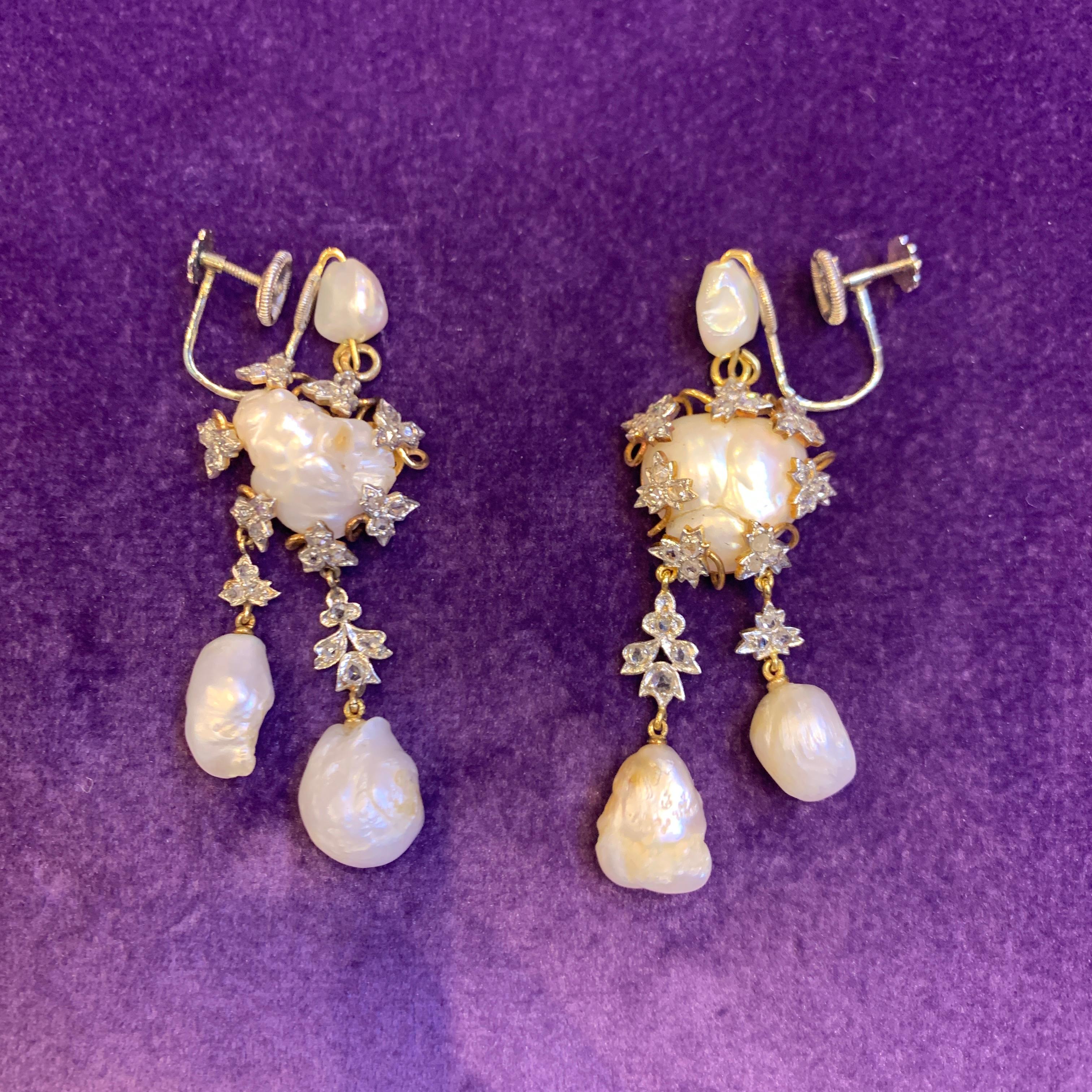 Antique Baroque Pearl and Diamond Earrings 2