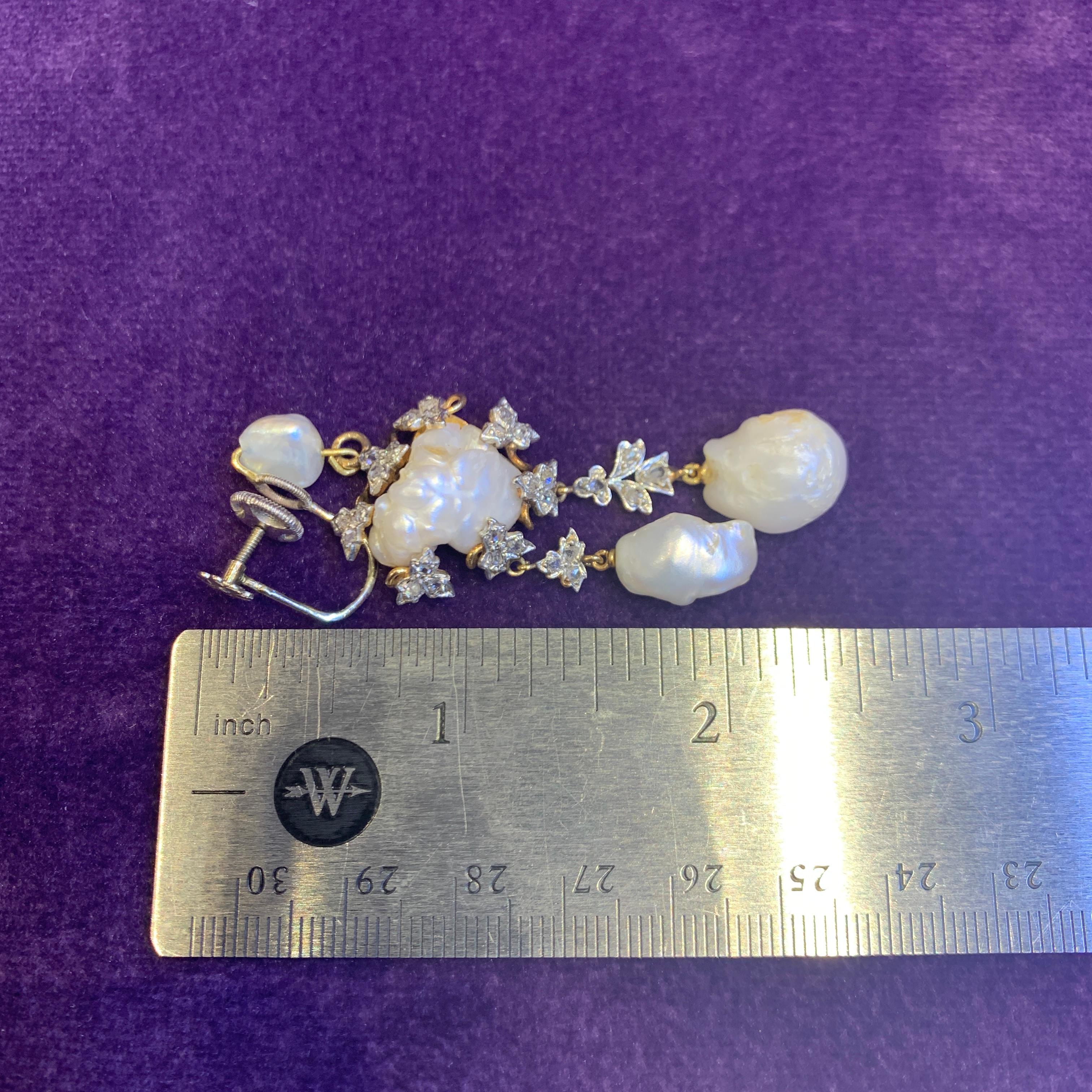Antique Baroque Pearl and Diamond Earrings 3