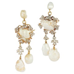 Antique Baroque Pearl and Diamond Earrings