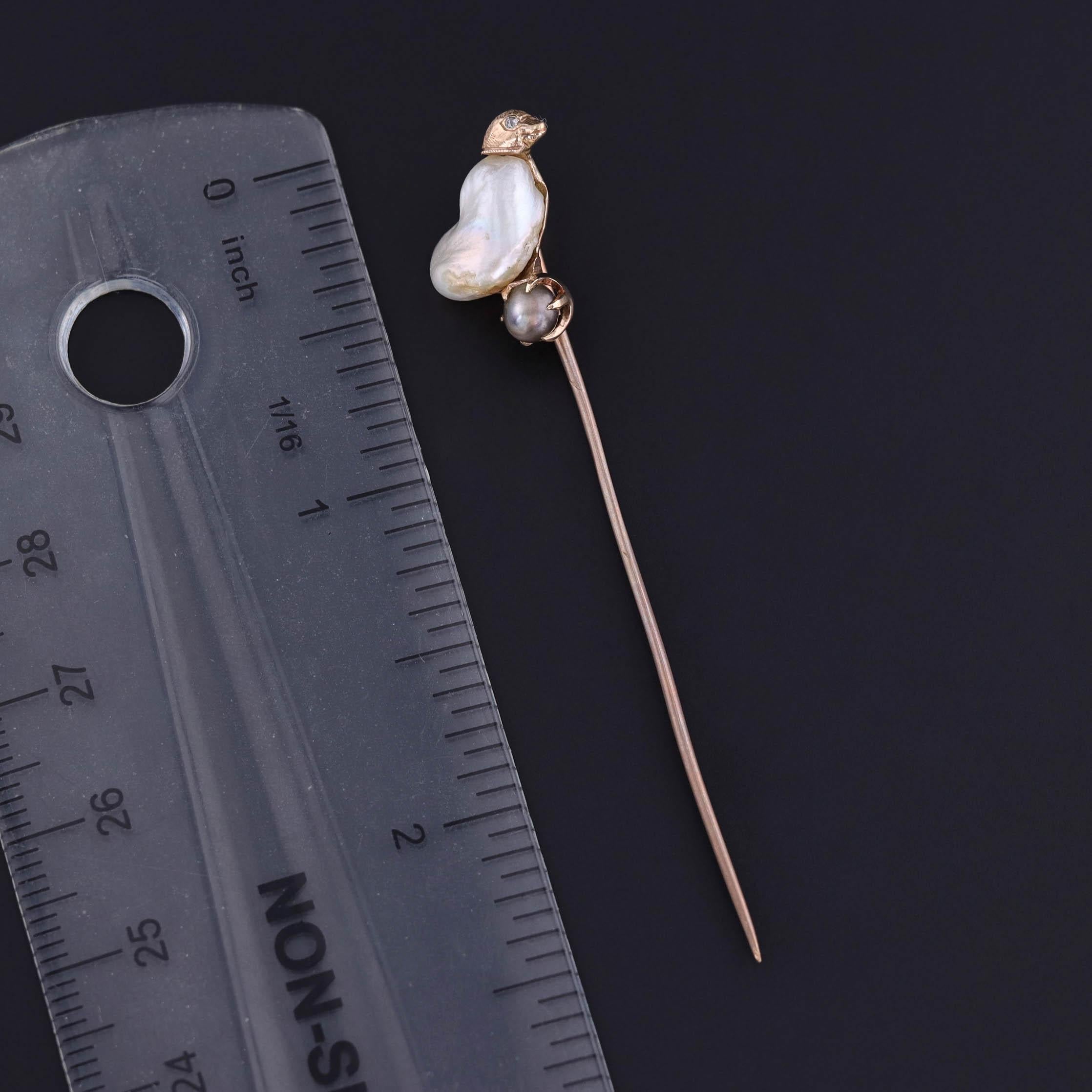 Victorian Antique Baroque Pearl Chick Stickpin of 10k Gold For Sale