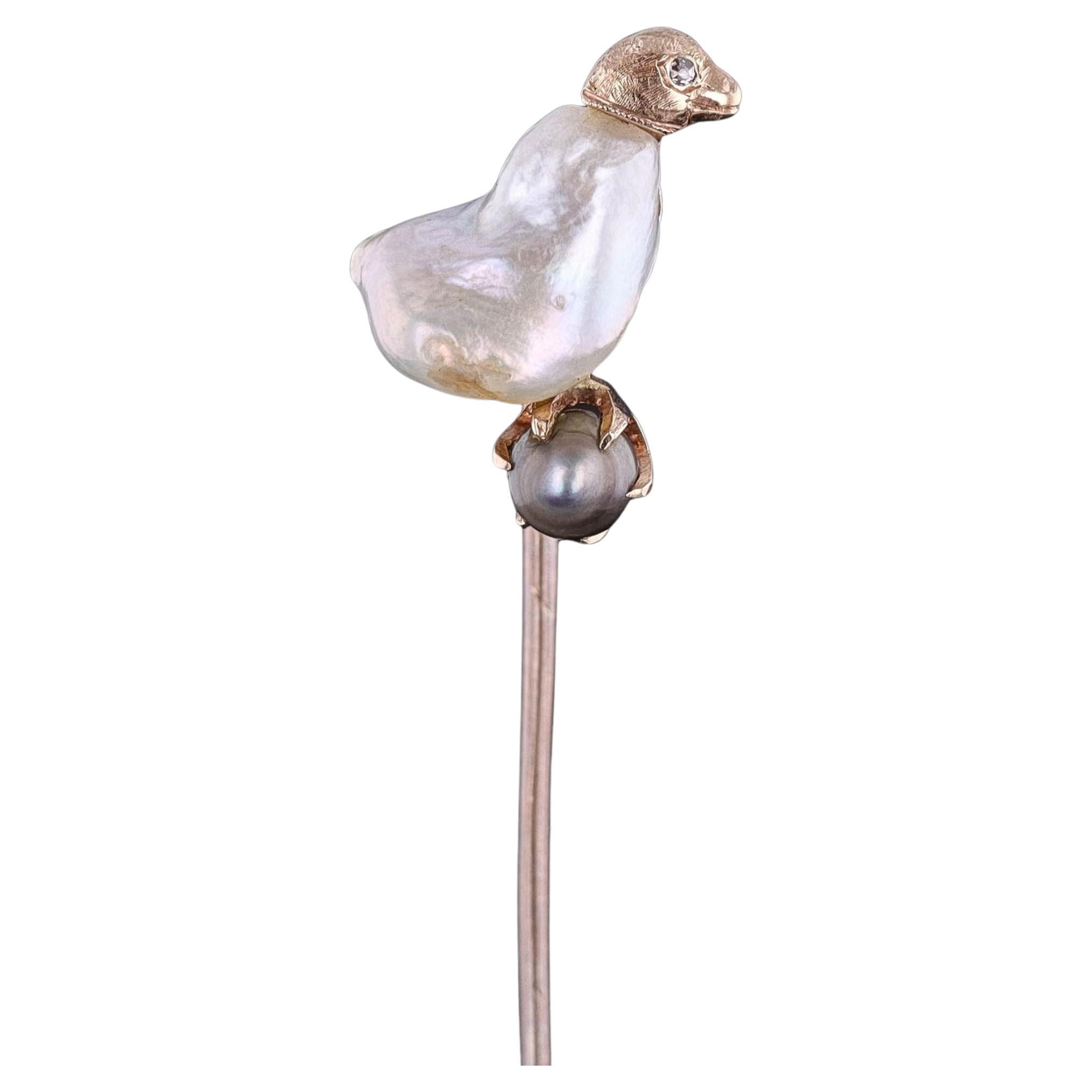 Antike Barockperlen Chick Stickpin aus 10k Gold