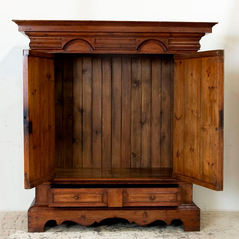 Danish Antique Baroque Pine Armoire with Heavily Paneled Doors, Denmark For Sale