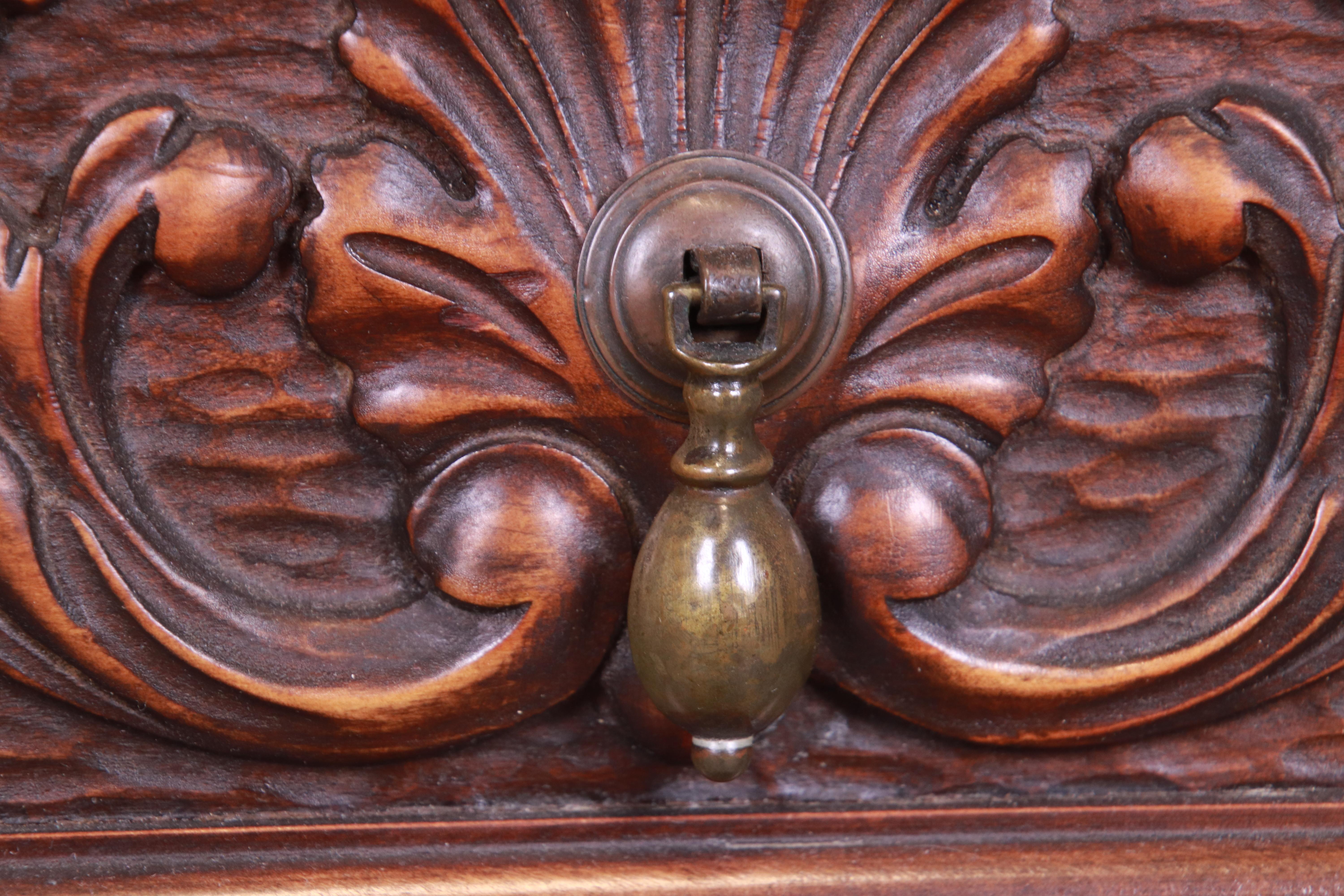 Antique Baroque Renaissance Carved Walnut Bar Cabinet 1