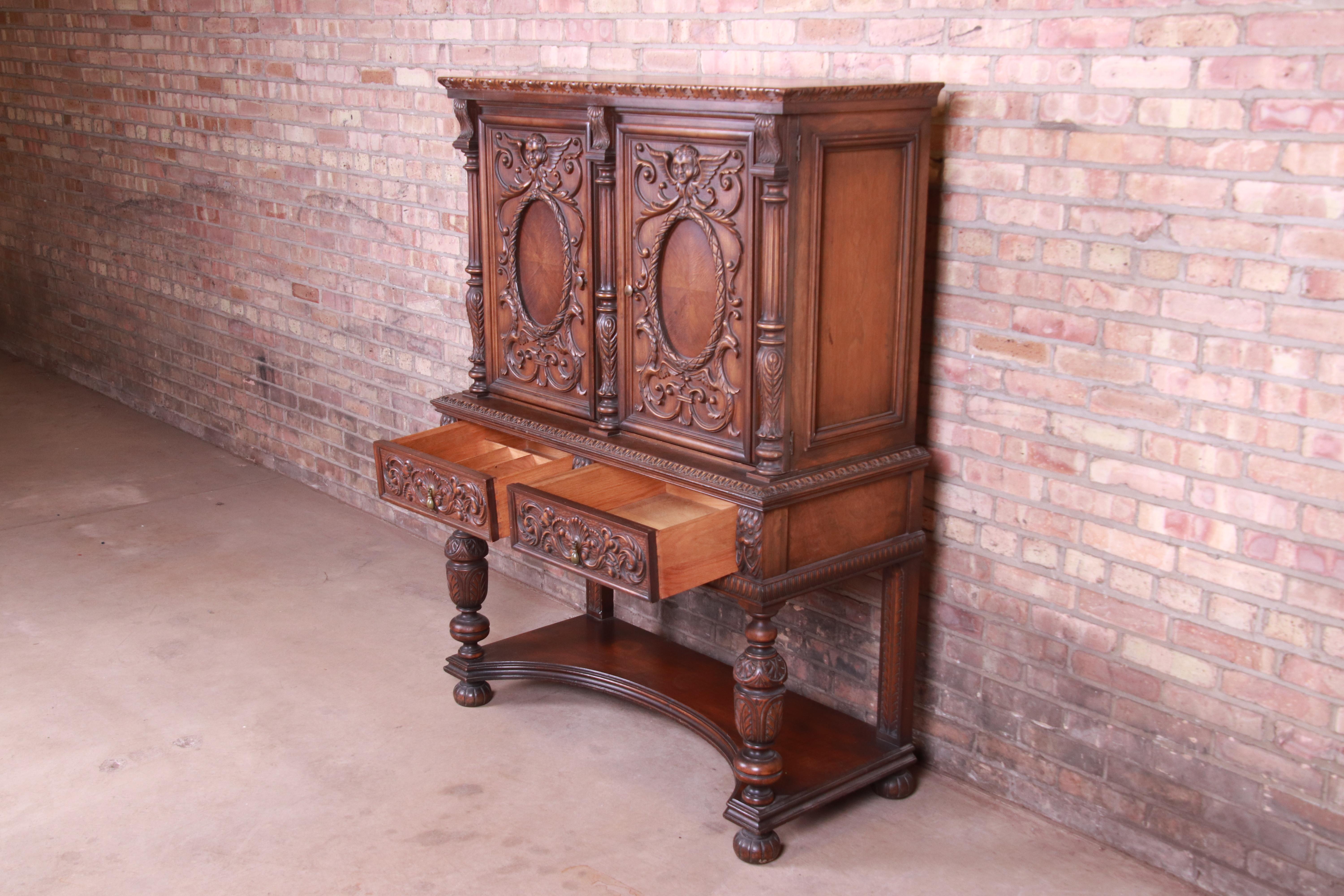 Unknown Antique Baroque Renaissance Carved Walnut Bar Cabinet