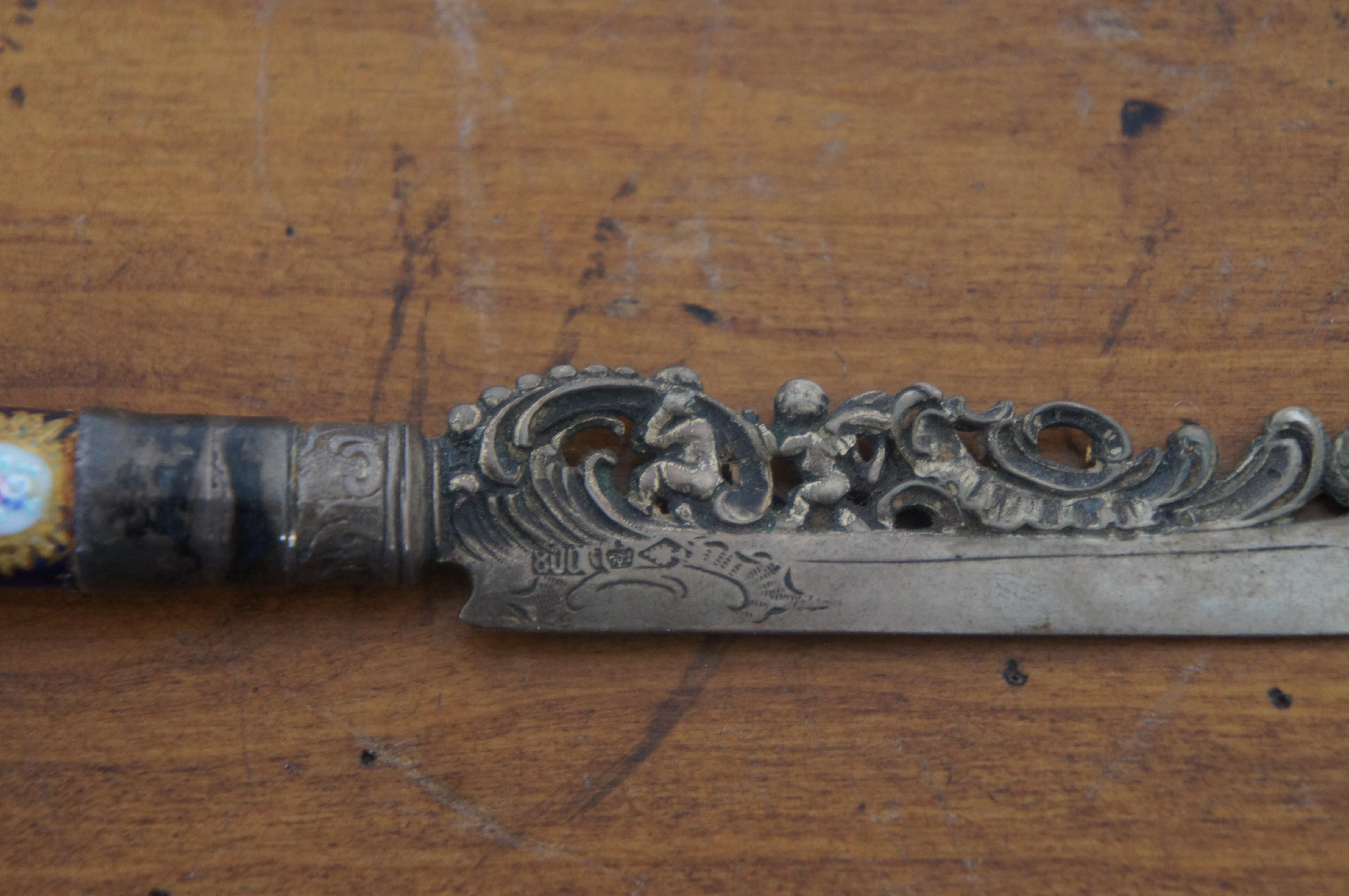 Antique Richard Garten Baroque Reticulated 800 Silver Porcelain Handle Knife 7