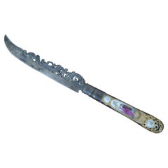 Cuchillo Antiguo Richard Garten Barroco Reticulado 800 Mango de Porcelana Plateada 7