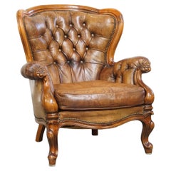 Antique Baroque Sheepskin Leather Chesterfield Armchair