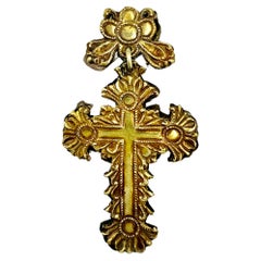 Antique Baroque Style 14K Yellow Gold Silver Backed Cross