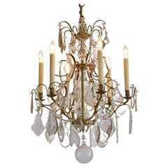 Antique Baroque-Style 6-Light Chandelier with Fine Cut & Beveled Crystal Prisms