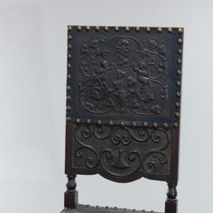 Antique Baroque Style Carved Oak & Tooled Leather Desk Side Chair, Circa 1900
