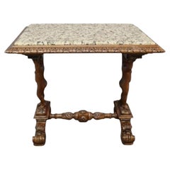 Antique Baroque Style Figural Cherub Carved Walnut Marble Top Table c1900