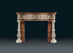 Antique Baroque Style Fireplace Mantle in Statuary & Rosso Verona Marbles