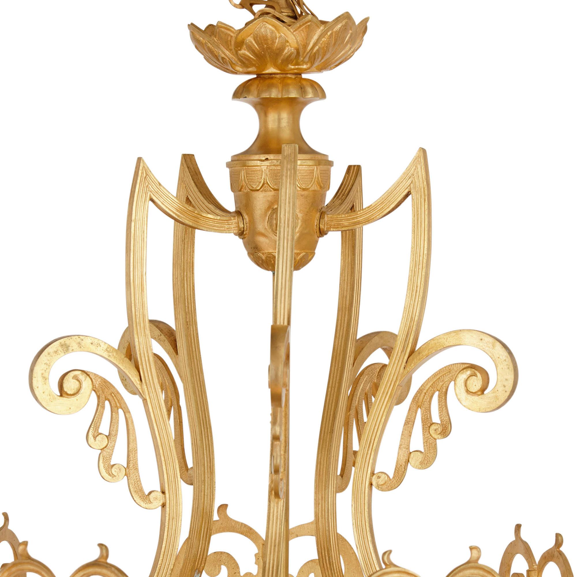 Baroque Lanterne ancienne de style baroque en verre et bronze doré en vente
