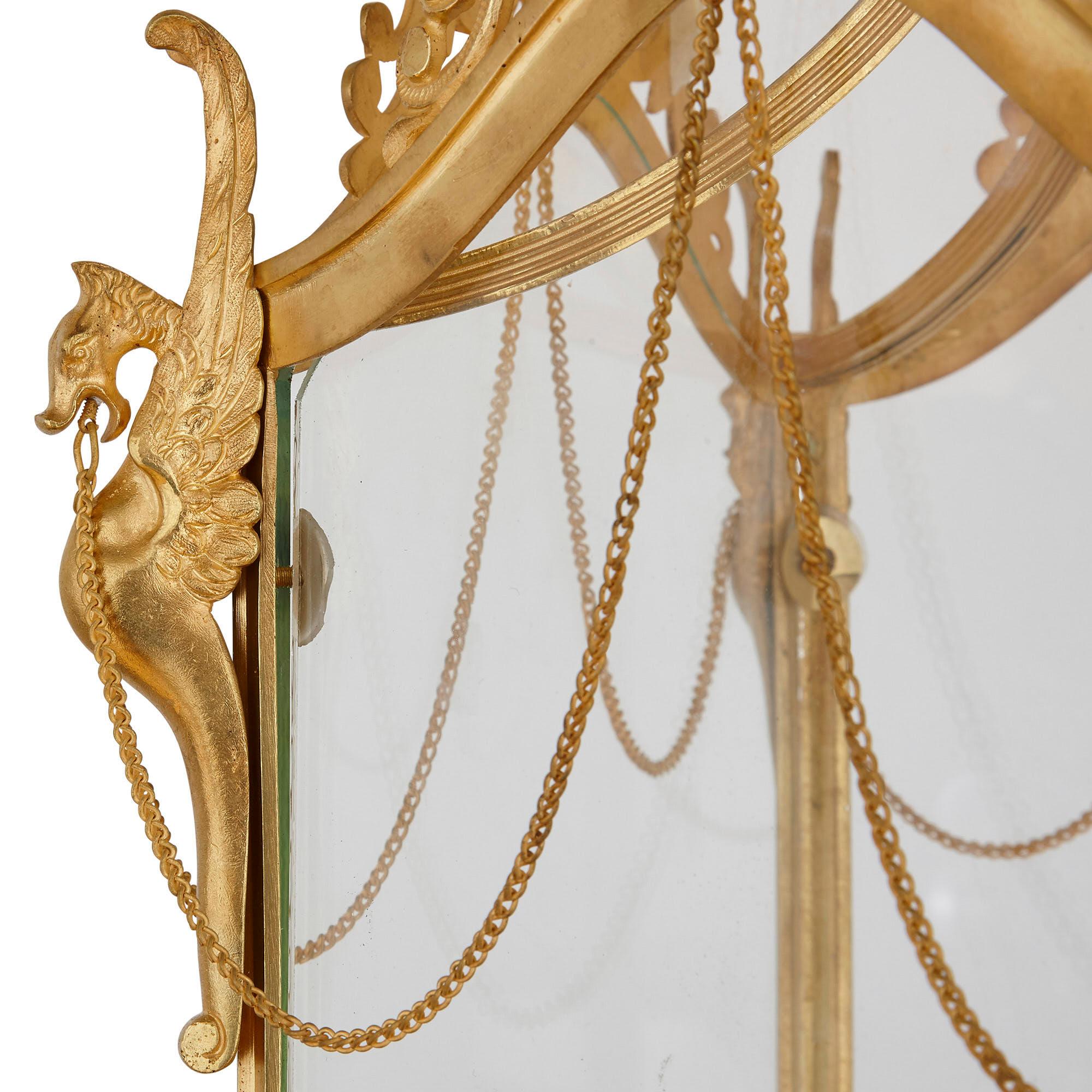 Lanterne ancienne de style baroque en verre et bronze doré Bon état - En vente à London, GB