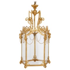 Antique Baroque Style Glass and Gilt Bronze Lantern