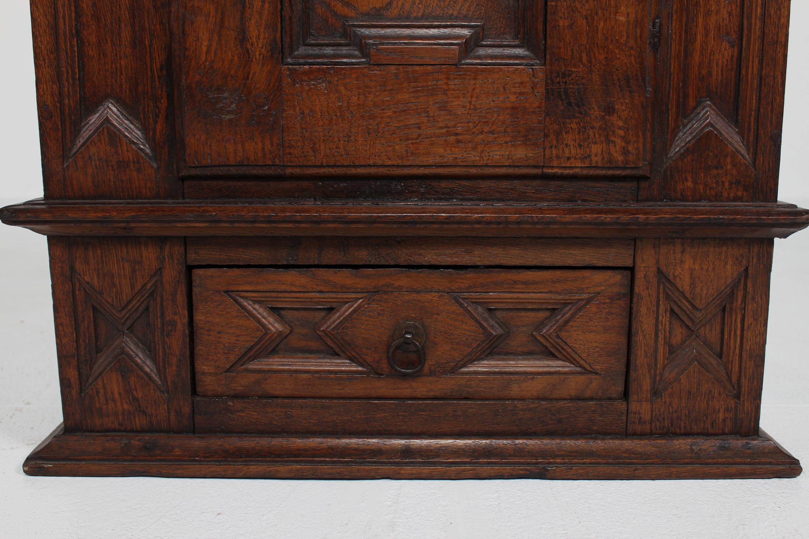 19th Century Antique Baroque Style Hanging Cabinet of Dark Oak with Wood Carvings ca. 1800 For Sale