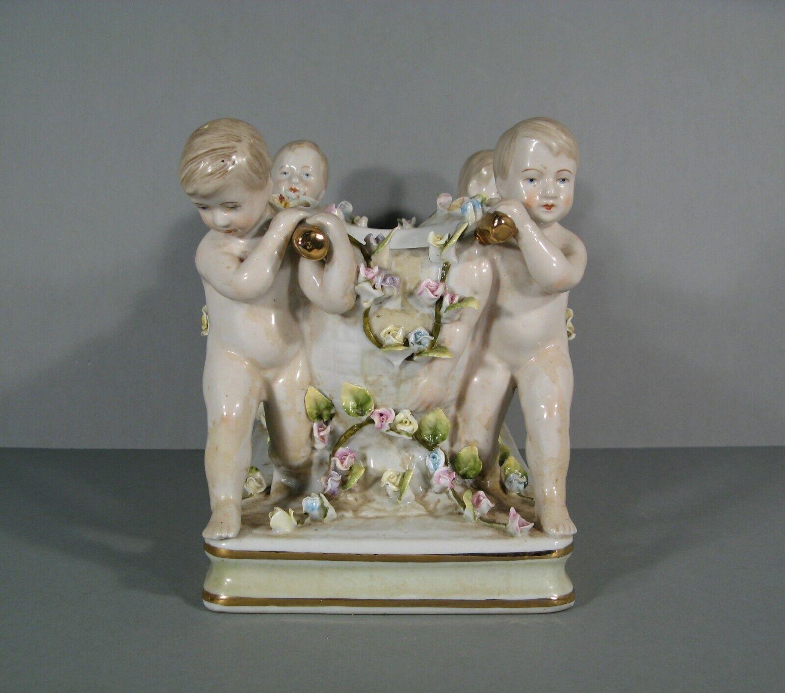 Empire Antique Baroque Style Porcelain Centerpiece with Putti and Floral Decor - 1Y206