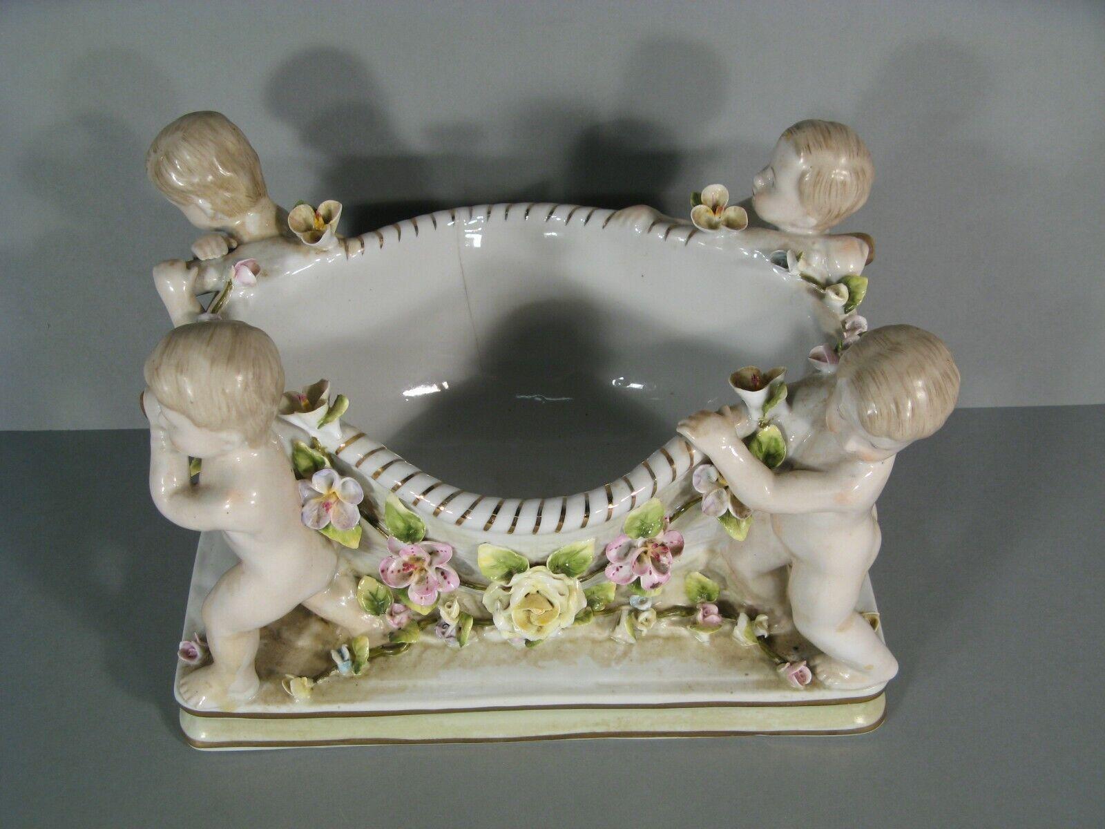 Antique Baroque Style Porcelain Centerpiece with Putti and Floral Decor - 1Y206 1