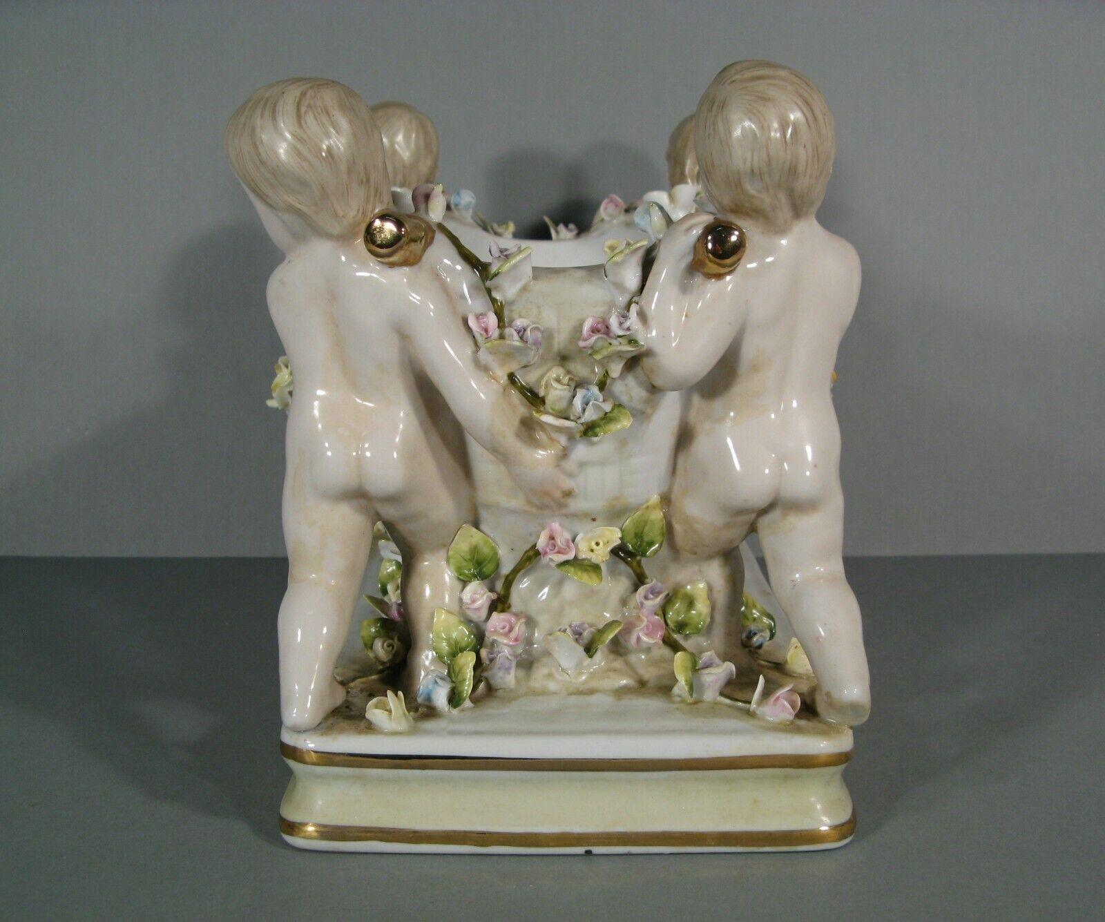 Antique Baroque Style Porcelain Centerpiece with Putti and Floral Decor - 1Y206 2