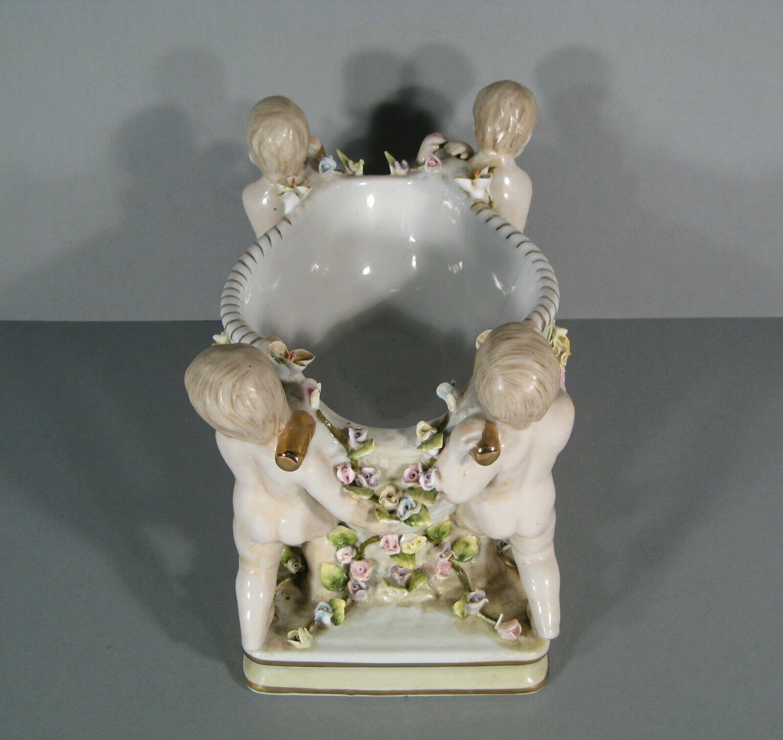 Antique Baroque Style Porcelain Centerpiece with Putti and Floral Decor - 1Y206 3