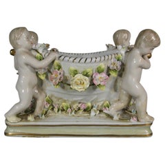 Antique Baroque Style Porcelain Centerpiece with Putti and Floral Decor - 1Y206