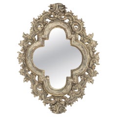 Antique Baroque Style Quatrefoil Carved Wood Framed Mirror, 19th Century