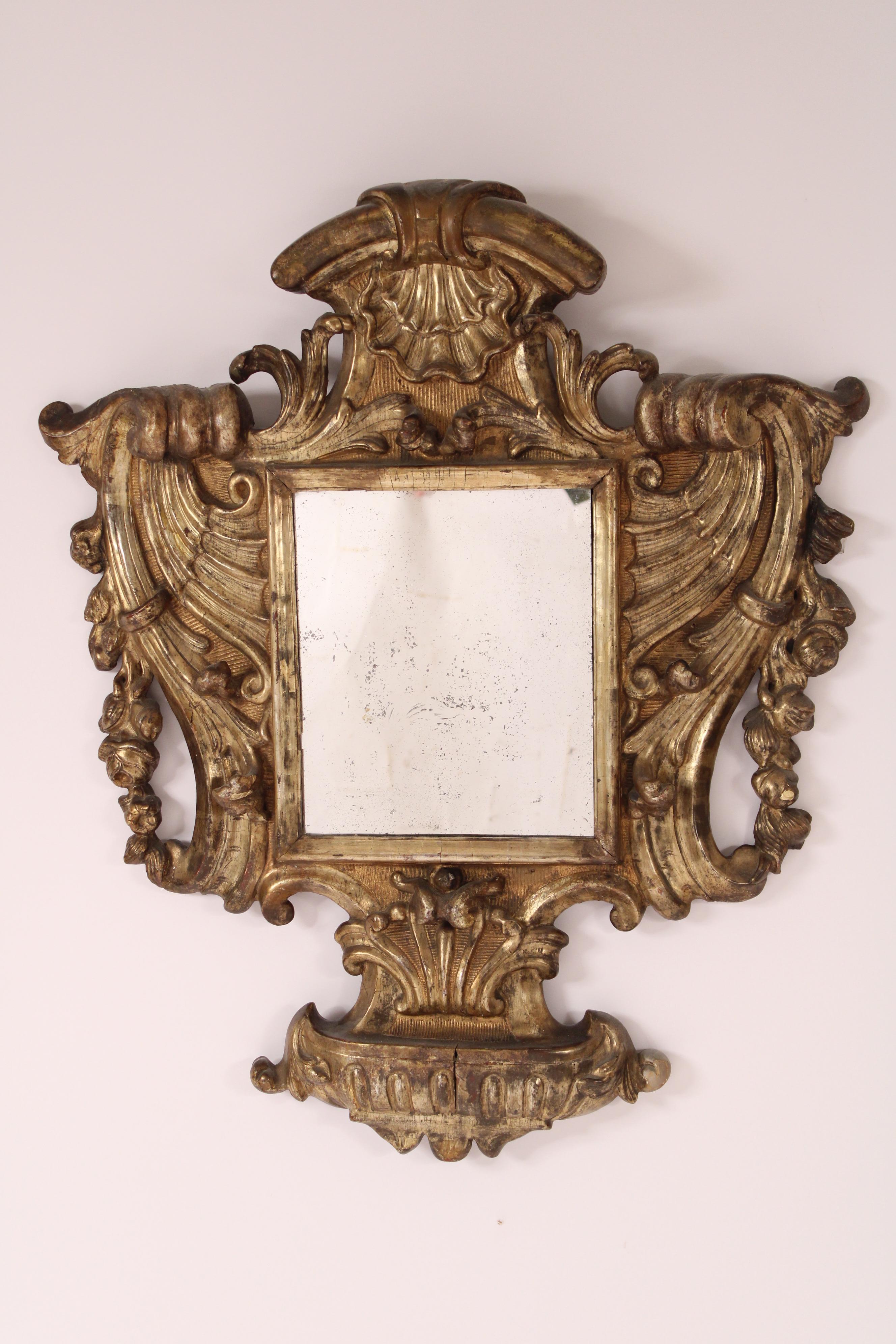 European Antique Baroque Style Silver Leaf Mirror