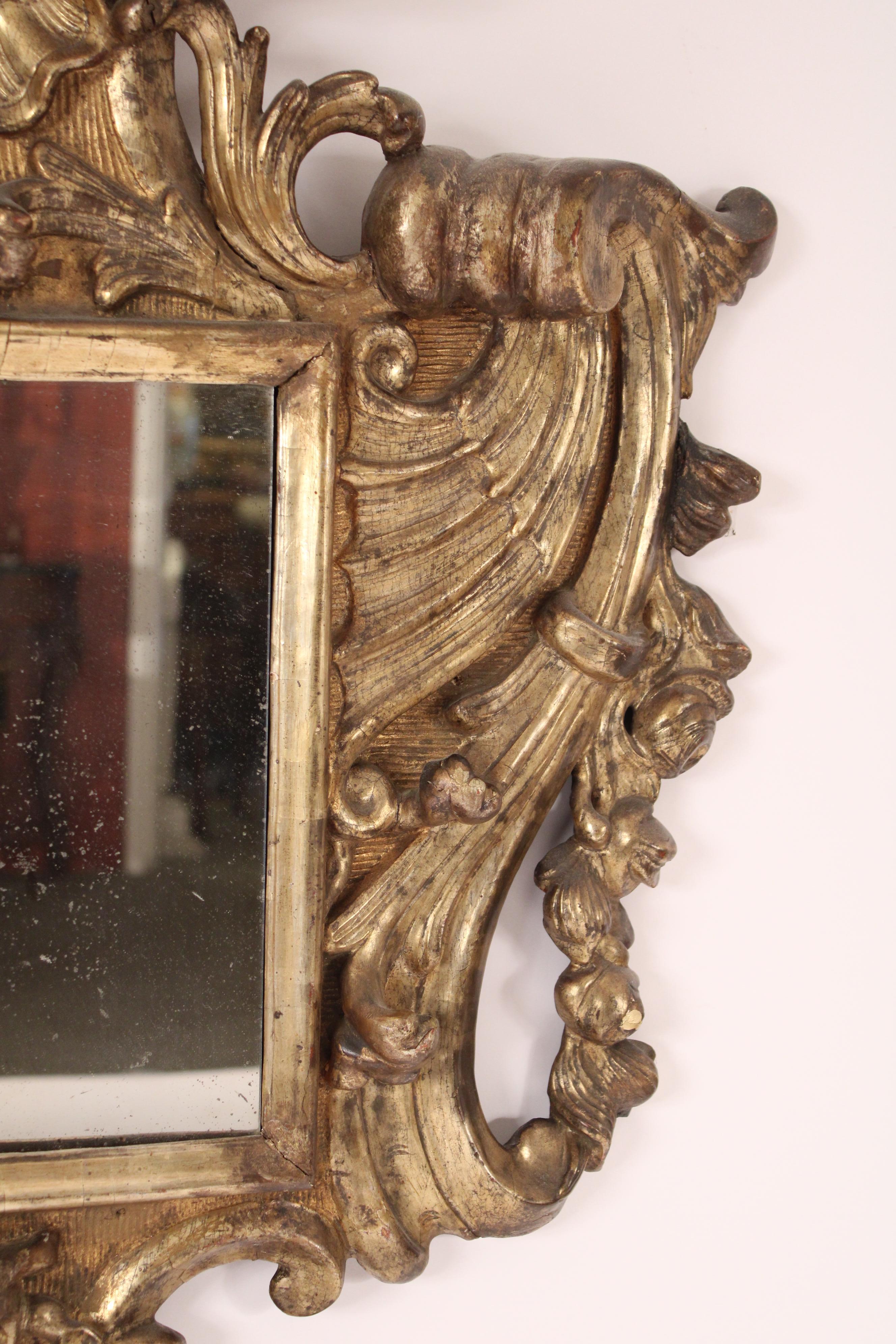 19th Century Antique Baroque Style Silver Leaf Mirror