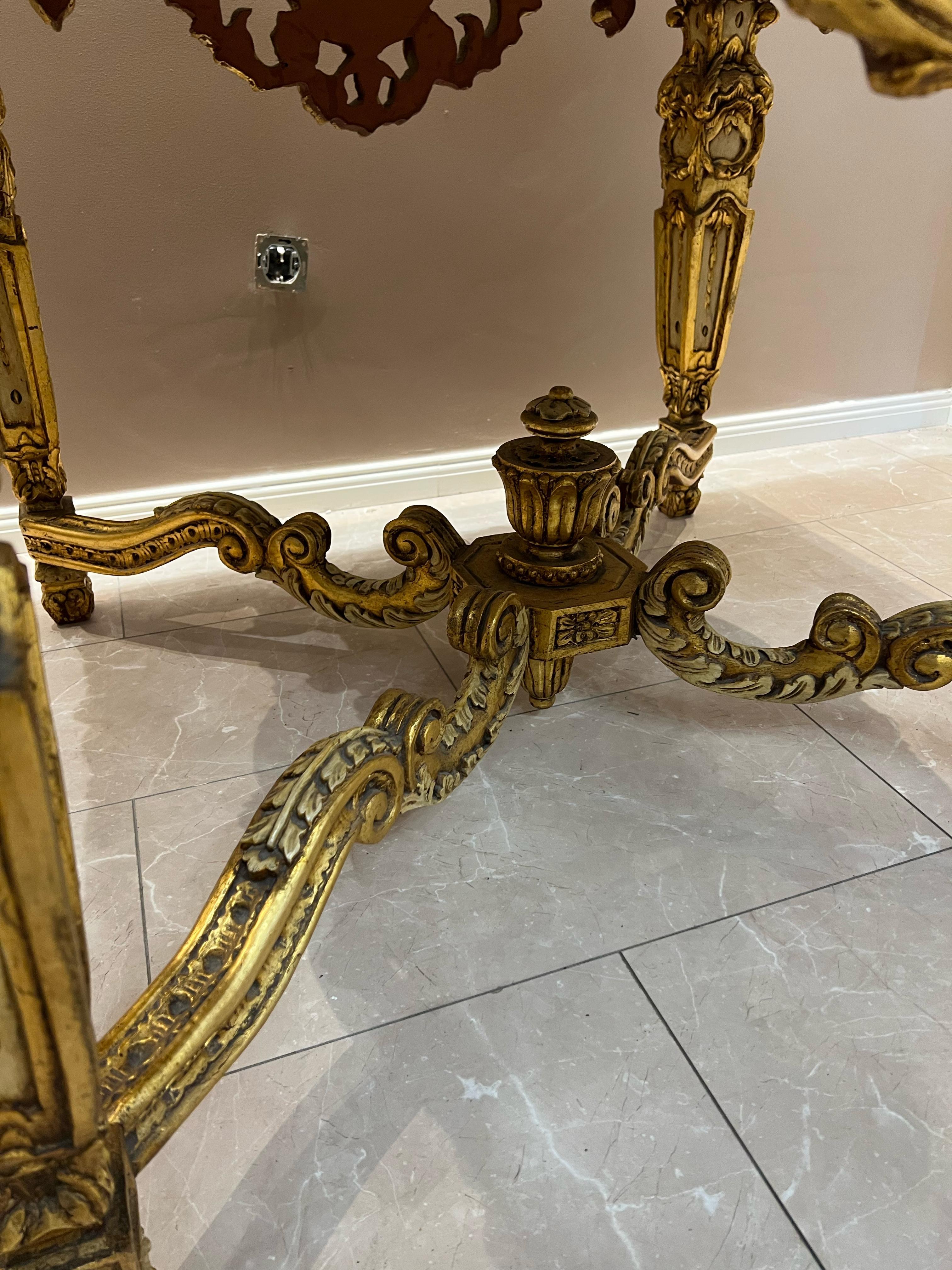 Antique Baroque-Style Table with Marble Top and Gilded Wood Base For Sale 8