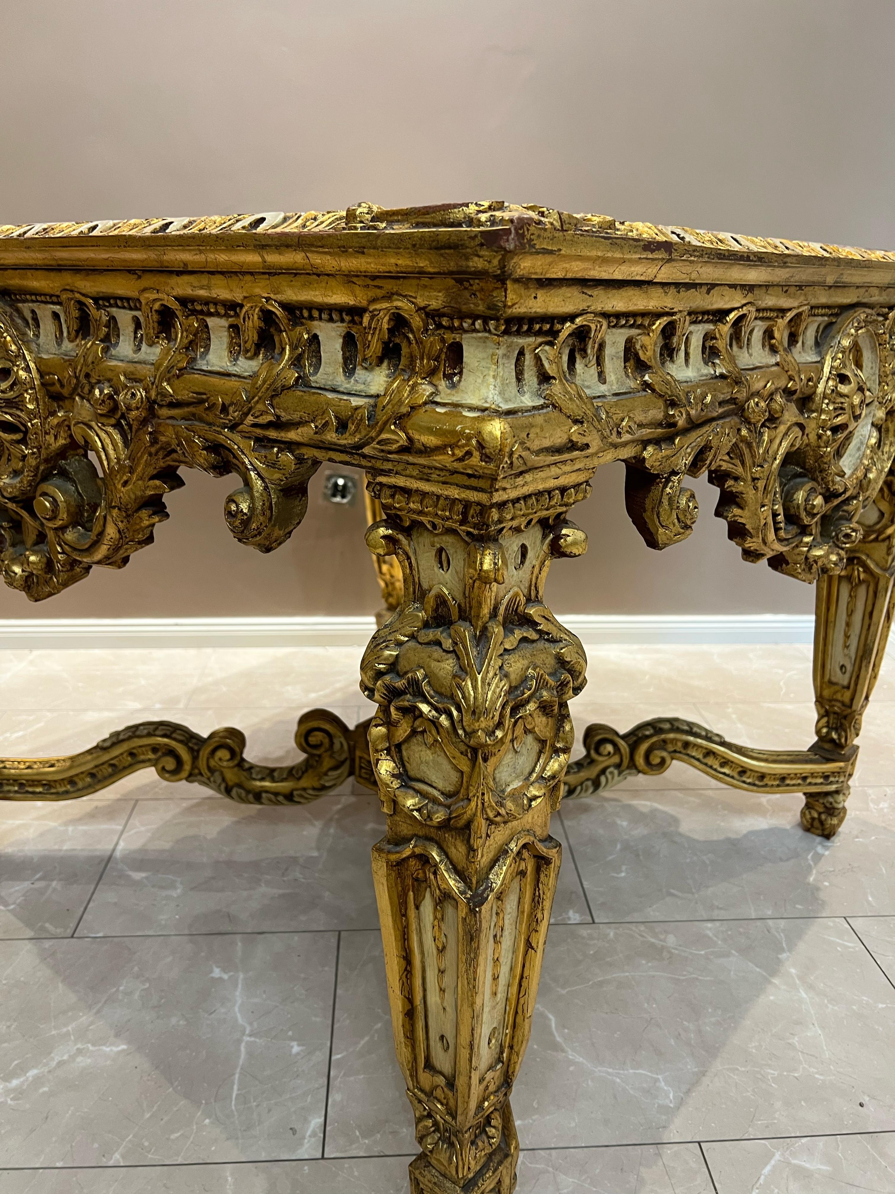 Antique Baroque-Style Table with Marble Top and Gilded Wood Base For Sale 11