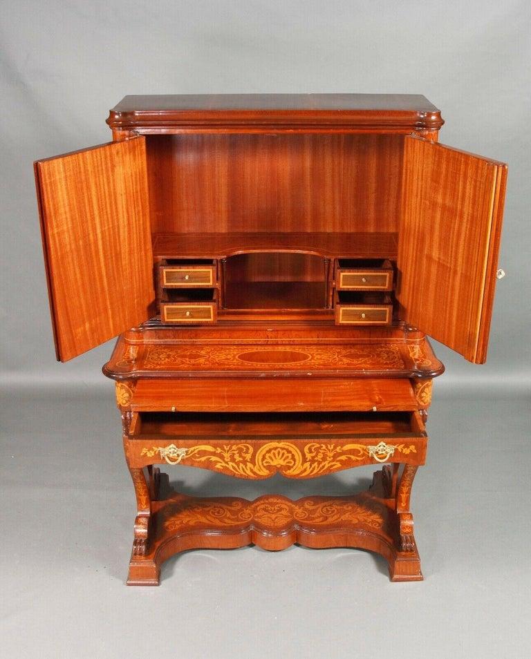 Biedermeier Antique Baroque Style Top Desk / Secretary Fully Inlaid For Sale
