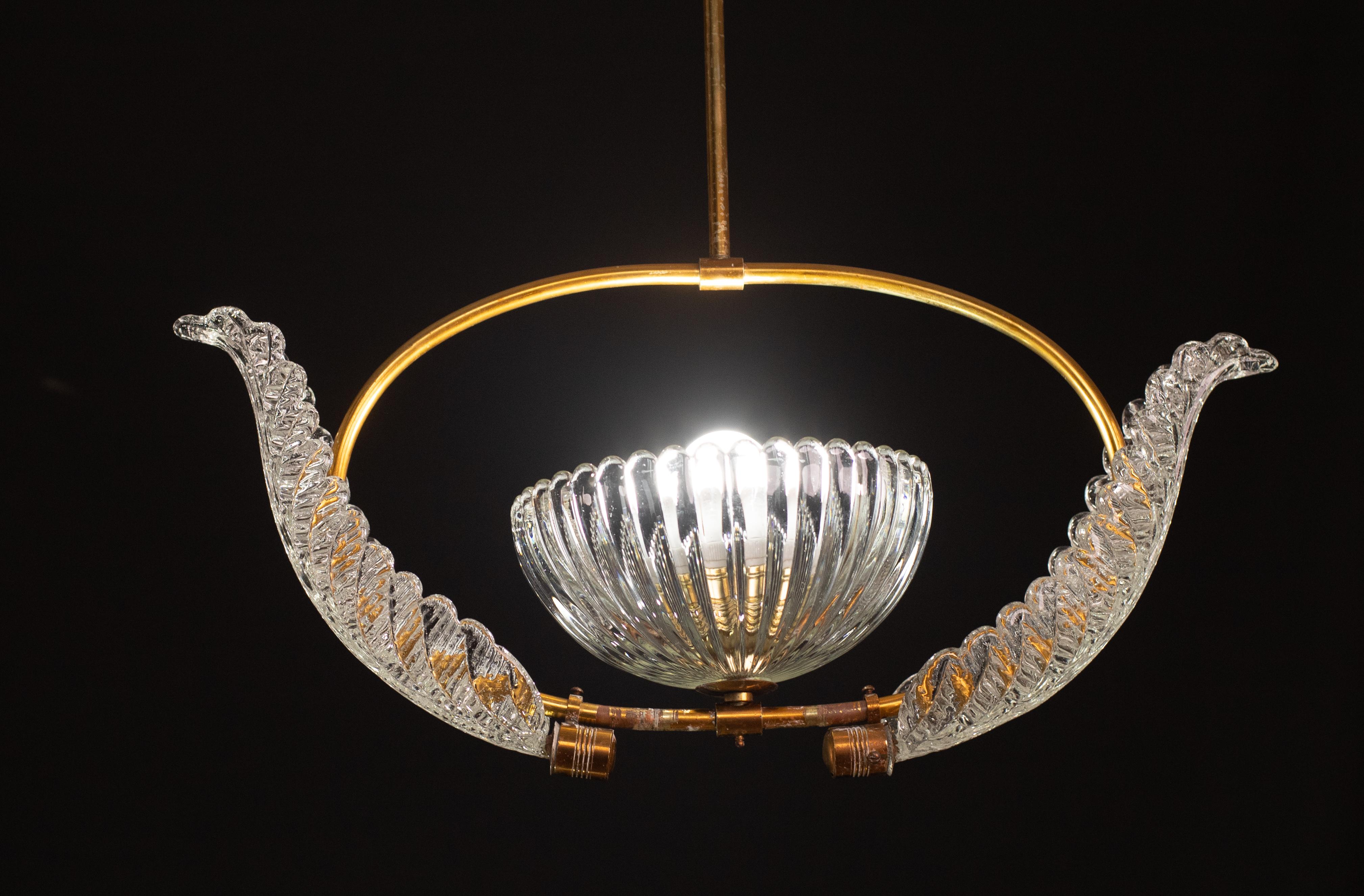 Antique Barovier e Toso Pendant Light, 1940 In Good Condition For Sale In Roma, IT