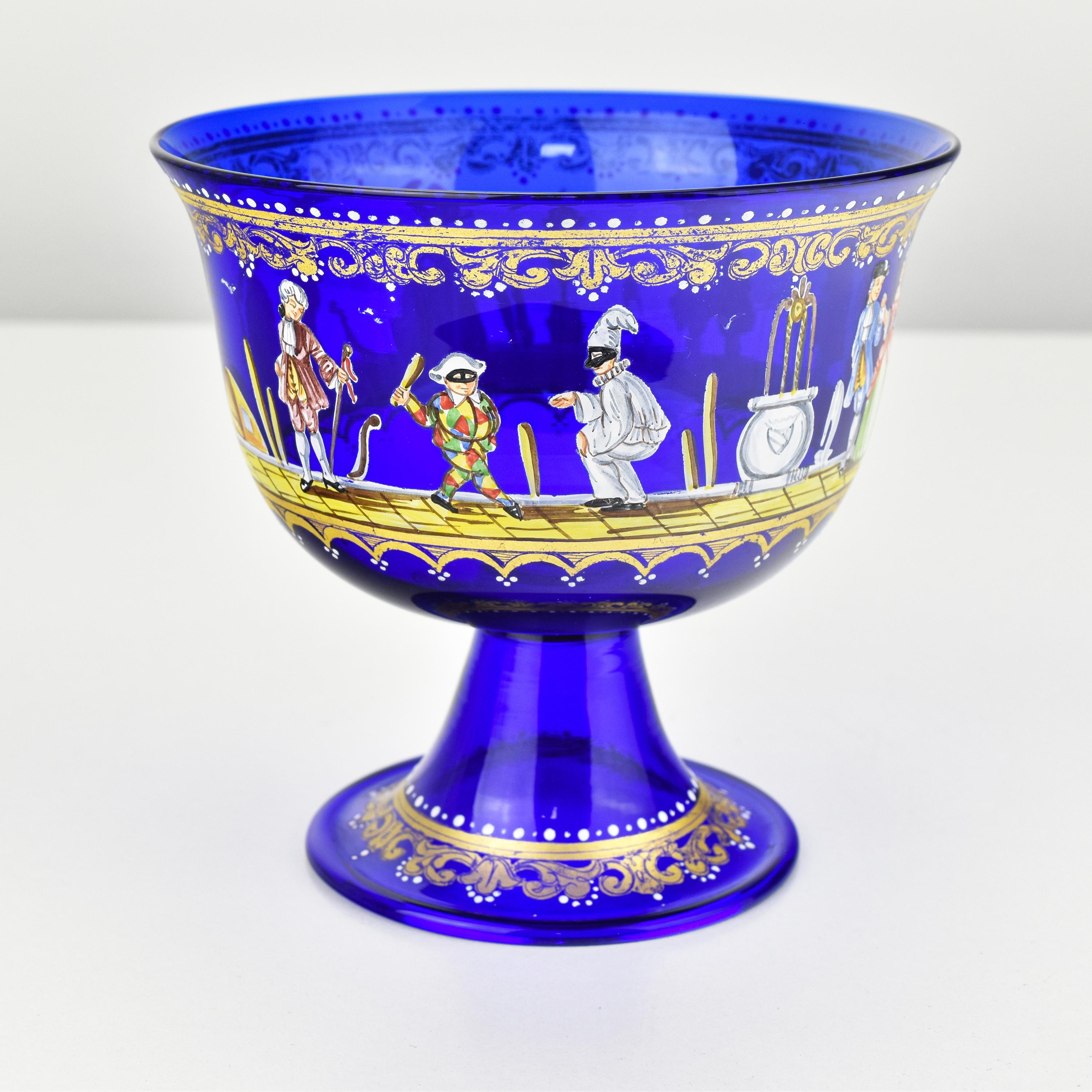 Antique Barovier & Toso Wedding Cup Reproduction Grand Tour Cobal Blue w. Enamel For Sale 1