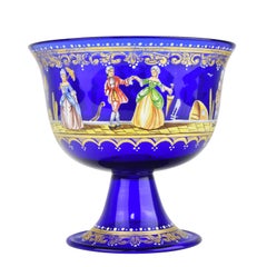 Antique Barovier & Toso Wedding Cup Reproduction Grand Tour Cobal Blue w. Enamel