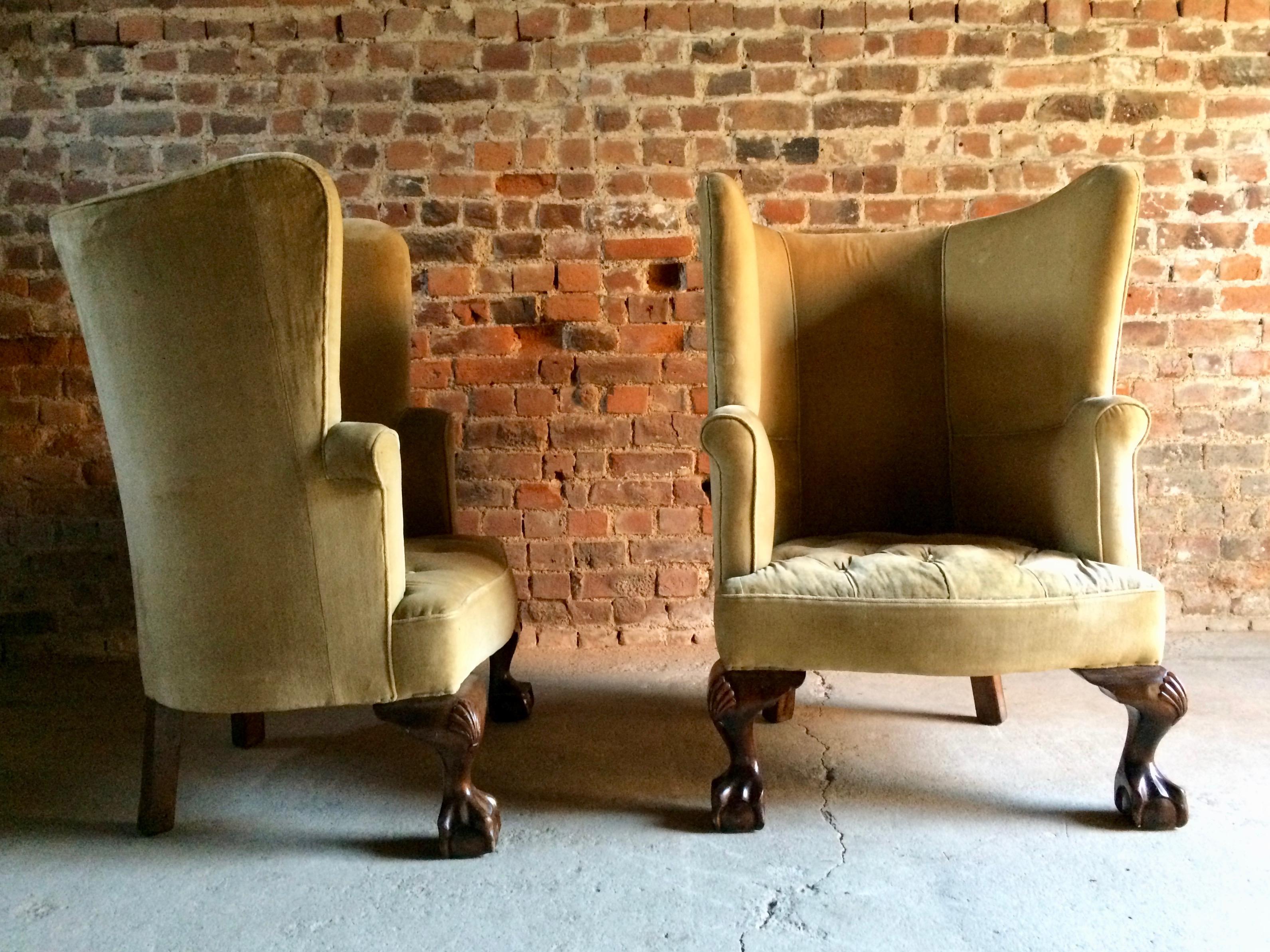 Antique Barrel Back Armchairs Porters Chairs Pair, George II Style, circa 1860 3