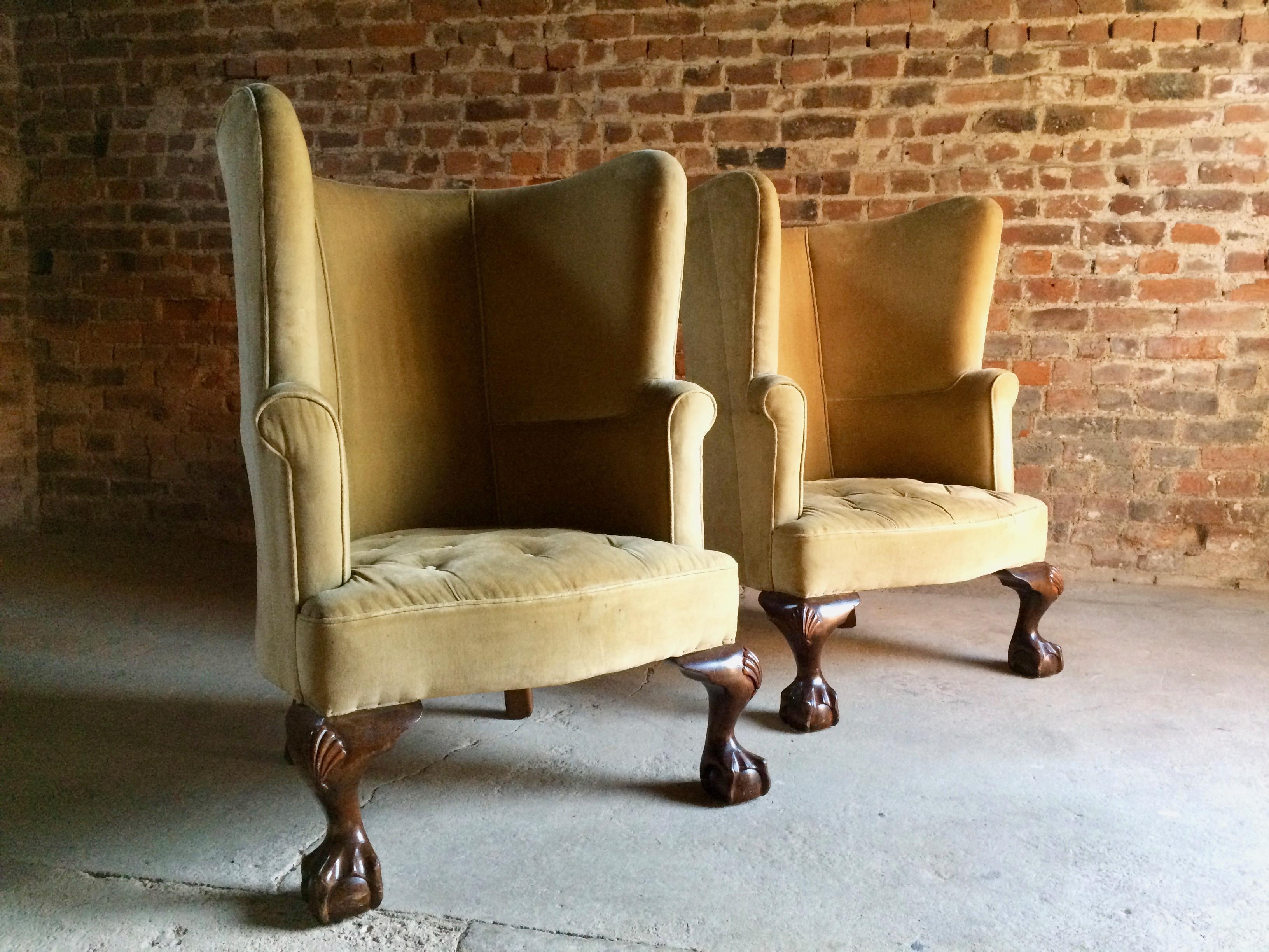 Antique Barrel Back Armchairs Porters Chairs Pair, George II Style, circa 1860 4