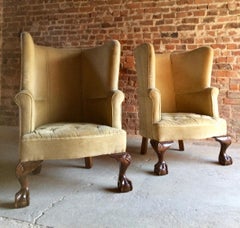 Antike Barrel Back Armchairs Porters Chairs Pair:: George II Style:: circa 1860