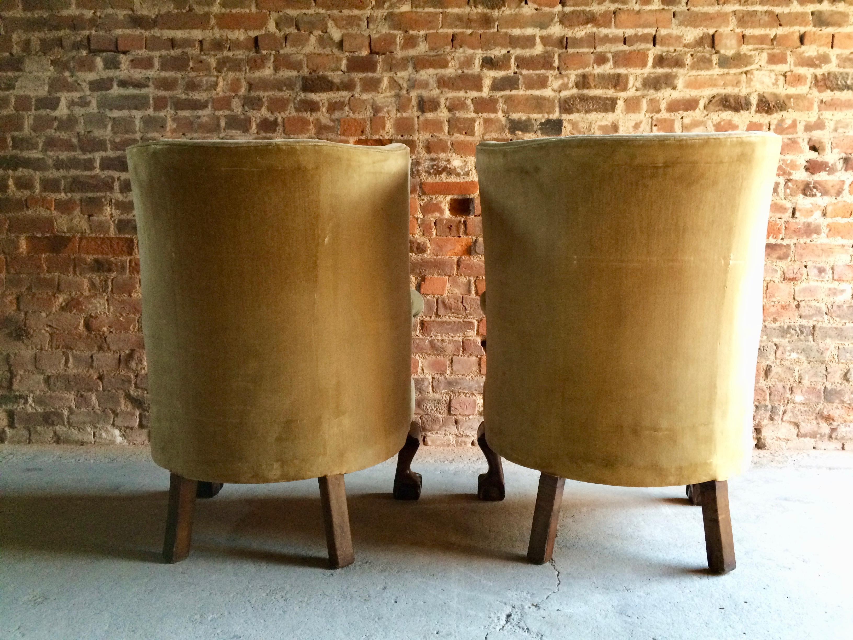 Antique Barrel Back Armchairs Porters Chairs Pair, George II Style, circa 1860 1
