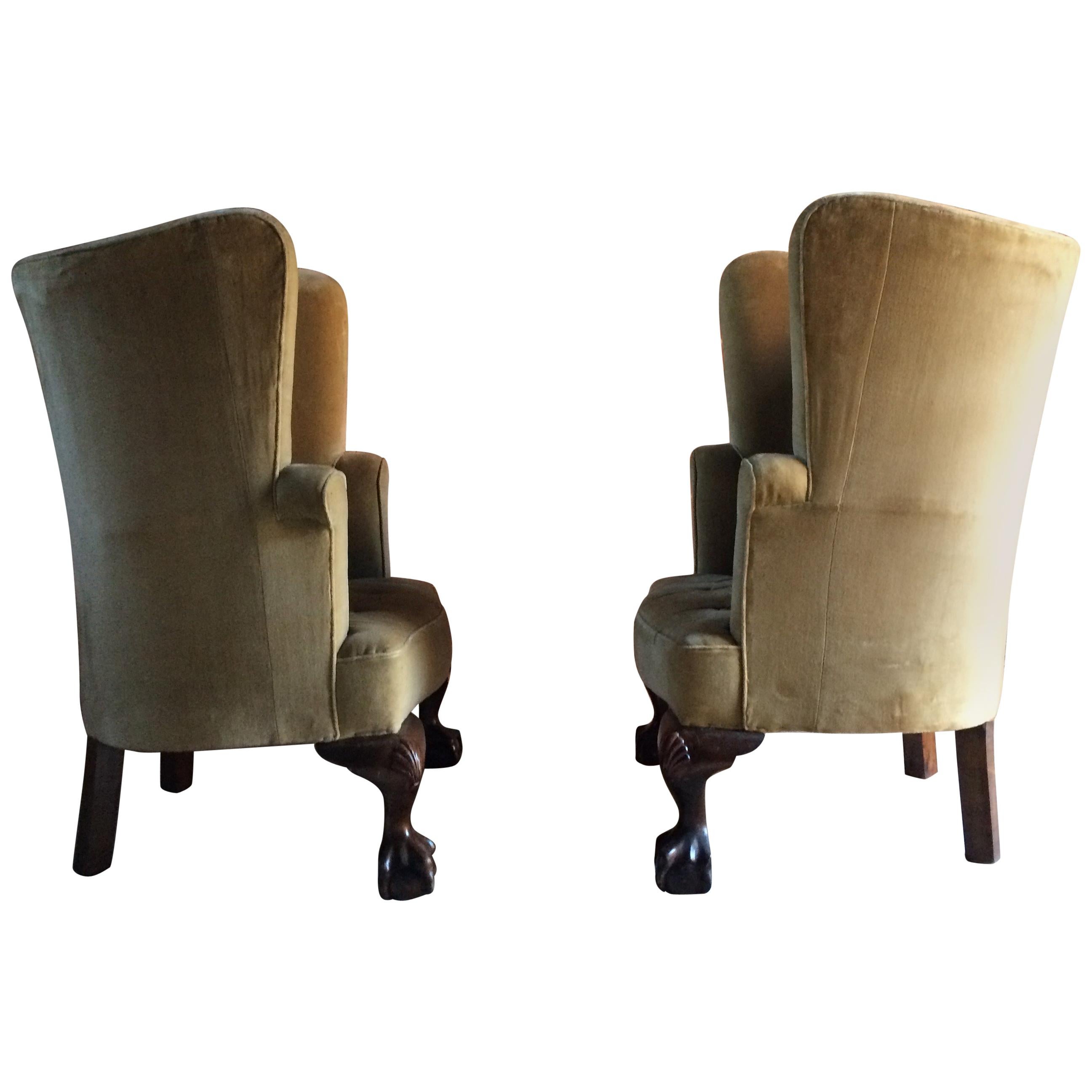Antique Barrel Back Armchairs Porters Chairs Pair George II Style, circa 1860