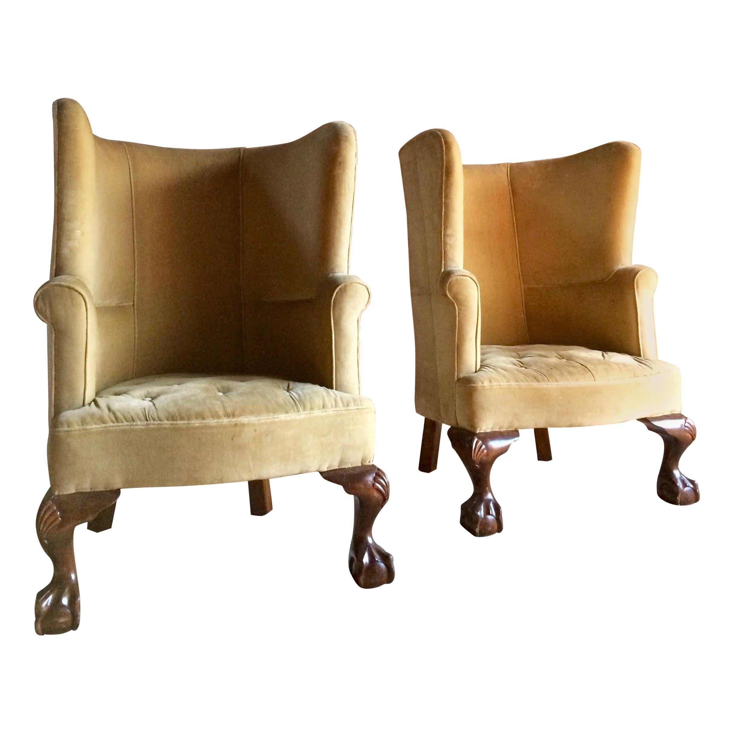 Antique Barrel Back Armchairs Porters Chairs Pair of George II Style, circa 1860