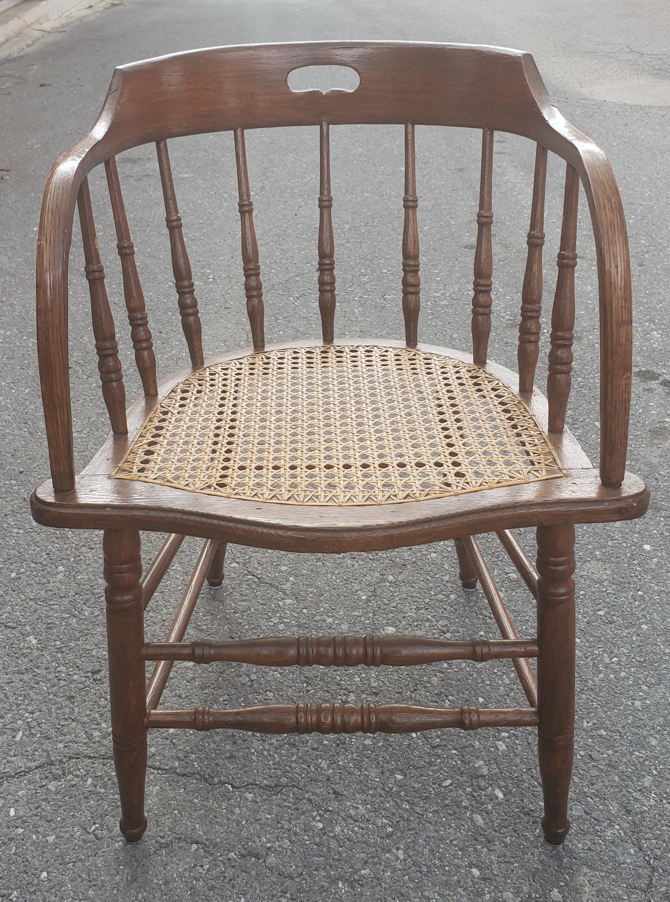 Antique Barrel Back Firehouse Windsor Chair with Cane Seat 3