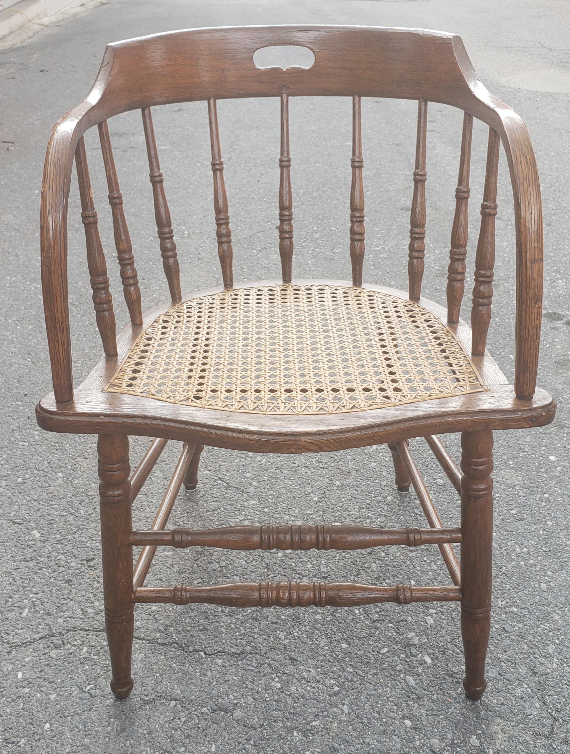 Antique Barrel Back Firehouse Windsor Chair with Cane Seat 4