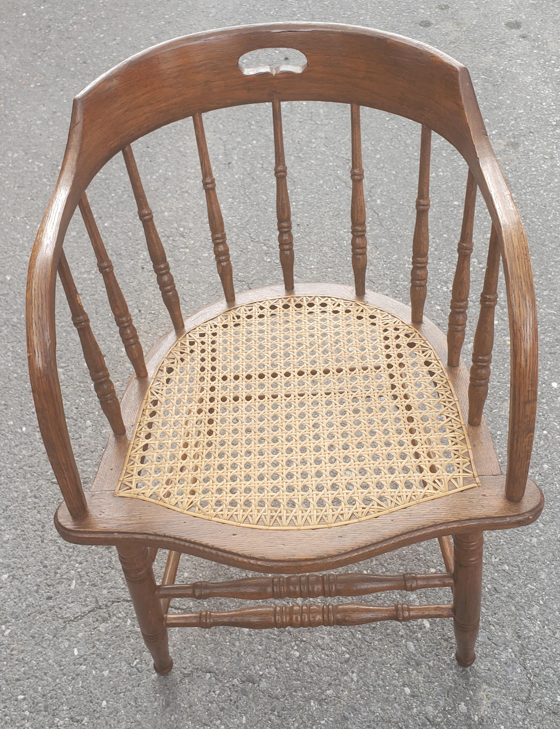Antique Barrel Back Firehouse Windsor Chair with Cane Seat 5